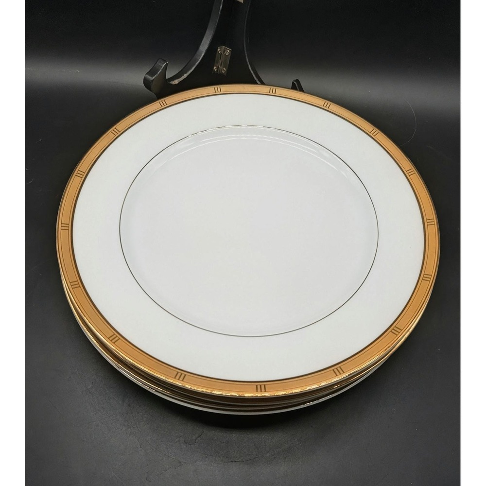 Bernardaud Limoges Roulette Gold Encrusted Dinner Plates Set of 4 France White‎